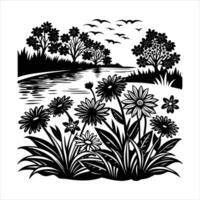 Landscape field and forest vector