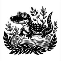 A drawing of a crocodile with a leaf vector