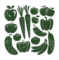 Artisanal Hand-Drawn Fruit and Vegetable Silhouettes in Rustic Style vector