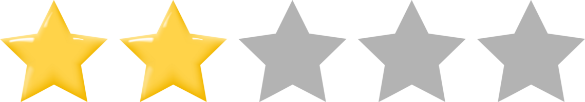 Row of three gold stars followed by two silver stars. Isolated on transparent background. png