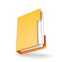3D business folder full of papers isolated on white. Render yellow folder for correspondence, file for paper documents. Open folder icon vector