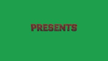 3d text showing the word presents on a green background, rotating from top to bottom video