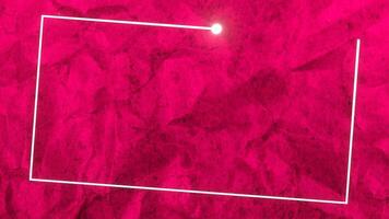Bright pink textured background with white line geometric frame. Stop motion Text space with paper video