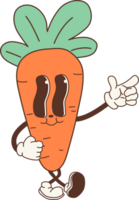 Groovy cute cartoon carrot character, with a funky retro style png