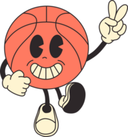 Groovy retro cartoon basketball character, with a playful 70s inspired design png