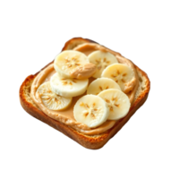 A slice of bread with peanut butter and bananas png