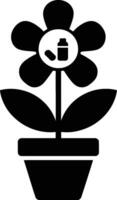 A flower pot with a pill bottle in it vector