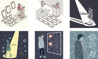 Four illustrations depicting people in different situations vector