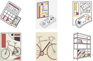 A set of illustrations depicting various items vector