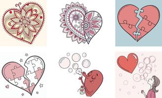 Four different types of hearts with different designs vector
