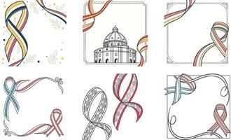 A set of four different ribbons with a building in the background vector