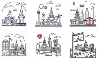 A set of different buildings and landmarks in different styles vector