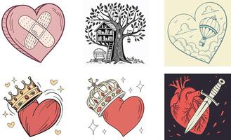 A set of four illustrations of different types of hearts vector
