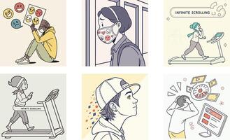 A set of illustrations depicting people using various devices vector