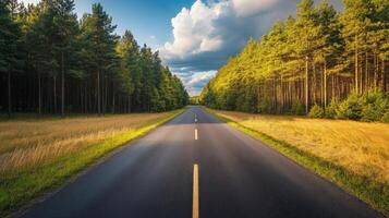A road with a lot of trees on either side photo