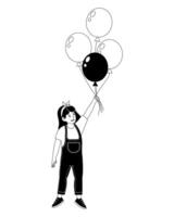 Child holding colorful balloons in a joyful setting at a celebration event outdoors vector
