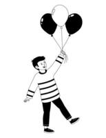 Child joyfully holding black and white balloons in a playful setting vector