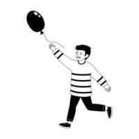 Child joyfully running with a black balloon in a playful atmosphere vector