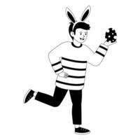 Boy dressed in bunny ears holding a colorful egg while celebrating a festive holiday event vector