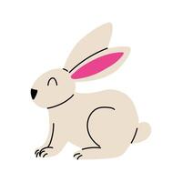 Simple illustration of a cute rabbit with pink ears sitting quietly on a white background vector