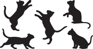Set of black cats. Collection of silhouette of funny cats in different poses vector