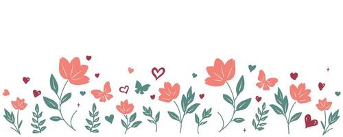 Set of decorative doodles spring flowers and butterflies for your design, fabric, wrapping, textile and wallpaper vector