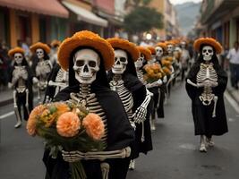 parade of Mexican Celebrating Day of the Dead photo