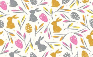 Modern Easter seamless pattern with egg, rabbit, spring flowers. Happy Easter pattern in flat style for background, kids textiles, posters, banners, greeting cards. illustration vector