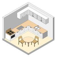 isometric simple kitchen with table and chairs vector