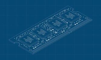 Isometric random access memory blueprint. RAM memory realistic 3d isometric. Computer hardware components. illustration vector