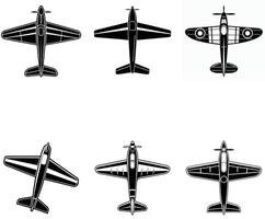 Jet and Propeller Plane Silhouettes Aircraft Top View Set vector