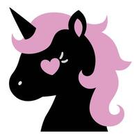 Kawaii unicorn silhouette in black and pink design with playful elements for creative projects vector