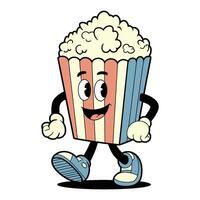 cheerful retro cartoon popcorn character strolls with a happy expression vector