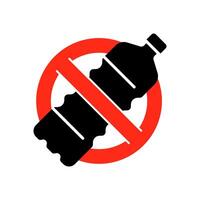 Red and black prohibition sign over plastic bottle. Restriction of plastic use for environmental protection icon. Stop waste, pollution and ecological concerns. Promoting conservation and saving water vector