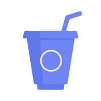 Disposable plastic cup with lid and straw. Beverage container for soda, coffee or cold drinks isolated icon. Suitable for fast food, menu design and packaging concepts. vector