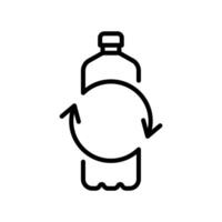 Recycled plastic bottle with recycling arrows. Eco friendly practices, reuse and waste reduction linear icon. Focus on sustainability, ecology and environmental conservation simple and clean symbol. vector