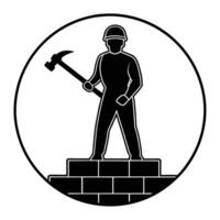 Manual Labor Silhouette Breaking Rock with Heavy Hammer vector