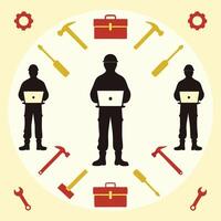 Silhouette Set of Construction Workers in Action vector
