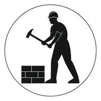 Construction Site Silhouette Worker Using Hammer on Stone vector