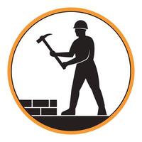 Silhouette of a Worker Striking a Rock with a Hammer vector