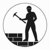 Hardworking Laborer Silhouette Smashing Rock with Hammer vector