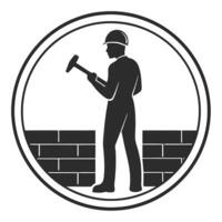 Silhouette of a Builder Breaking Stone at Worksite vector
