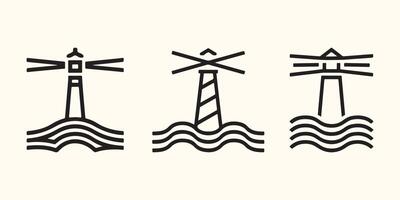 Lighthouse icons set and outline lighthouse logo design vector