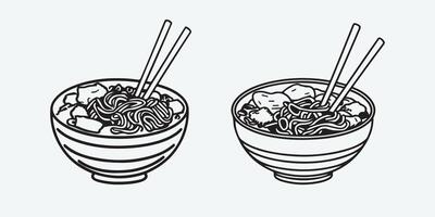Sketch style drawing of a noodles bowl with chopsticks and noodles bowl illustration vector