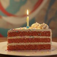 Delicious Birthday Cake Slice with Candle Sprinkles and Creamy Frosting photo