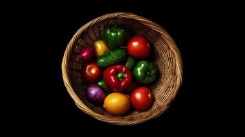 Fresh Vegetables and Fruits in a Woven Basket photo