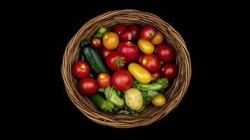 Fresh Vegetables and Fruits in Wicker Basket photo