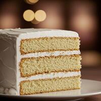 Delicious Three Layer Vanilla Cake Slice Sweet Dessert Bakery Food Photography photo