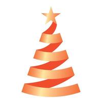 Christmas tree spiral ribbon decoration, color stylized illustration of a decorated Christmas tree in the form of a red ribbon and star, isolated on white background vector