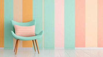 Cozy Chair Against Colorful Striped Wall in Modern Interior Design photo